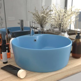 vidaXL Lavatório com extravasamento 36x13 cm cerâmica azul-claro mate