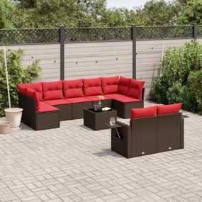 vidaXL 10 pcs conj. sofás jardim com almofadões vime PE castanho