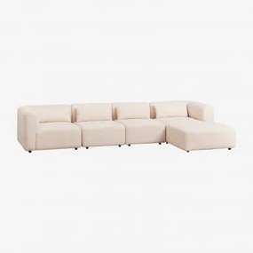 Sofá Modular Chaise Longue Direito De 4 Peças Fogler Tecido Pele De Borrego Bege Creme - Sklum