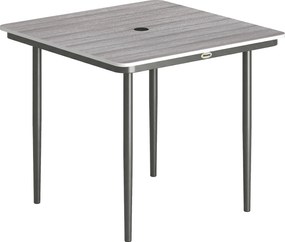 Outsunny Mesa de jardim retangular para 4 pessoas, mesa de jantar exterior com orifício para guarda-sol, 85 x 85 x 72,5 cm, cinza | Aosom Portugal