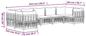 7 pcs conjunto lounge de jardim c/ almofadões vime PE antracite