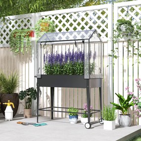 Floreira de horta sobre pés com cobertura de PVC, floreira elevada com rodas e orifício de drenagem, 100 x 45 x 152 cm, preto