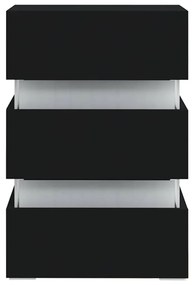 Mesa de cabeceira c/ luzes LED derivados de madeira preto