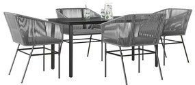 Conjunto jantar jardim 5 peças almofadas vidro vime cinzento PE