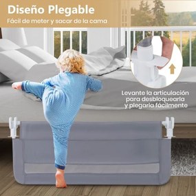 Barreira de Cama para Crianças Pequenas Dobrável de 100 cm com Capa Removível e Lavável e Correia de Segurança Cinzento
