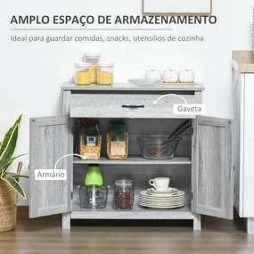 Aparador de Cozinha com 1 Gaveta e Prateleira Interior Ajustável Móvel Auxiliar Decorativo para Sala de Jantar Sala de Estar 80x39,7x80cm Cinza