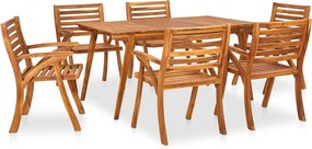 vidaXL Conjunto de jantar de jardim com 7 peças, 150x90 cm, madeira de acácia maciça