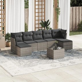 8 pcs conjunto sofás de jardim c/ almofadões vime PE cinzento