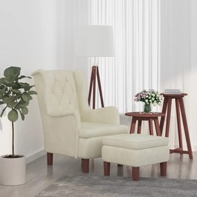 vidaXL Poltrona com banco veludo cor creme