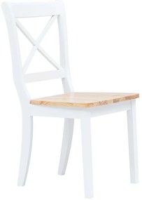 Cadeiras de jantar 2pcs seringueira maciça branco/madeira clara
