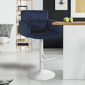 Banco de bar Los Angeles em veludo com estrutura branca 93-113 x 60 x 56 cm Azul