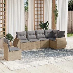 6 pcs conjunto de sofás p/ jardim com almofadões vime PE bege