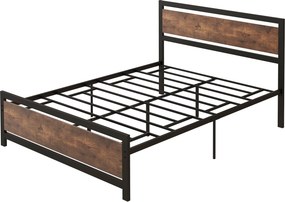 Estrutura de cama de casal em aço com base de cama e cabeceira, compatível com colchões de 190 x 140 cm (NÃO INCLUÍDO), com acabamento em madeira escu