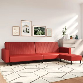 3081886 vidaXL Sofá-cama 2 lugares + apoio pés couro artificial vermelho tinto