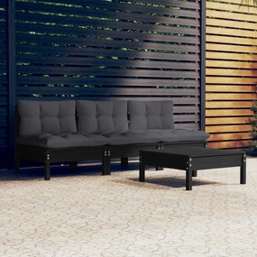 vidaXL 4 pcs conj. lounge de jardim com almofadões antracite pinho