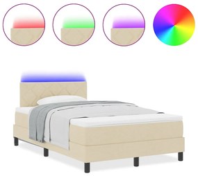 Cama Box com Colchão &amp; Luz LED Bege 120x200 cm Tecido