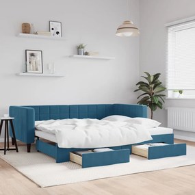 vidaXL Sofá-cama com gavetão e gavetas 90x200 cm veludo azul