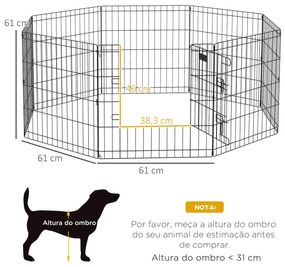 Parque para Cães 8 Painéis 61x61cm Dobráveis Gaiola Metálica para Animais de Estimação com Porta e Dupla Fechadura Preto