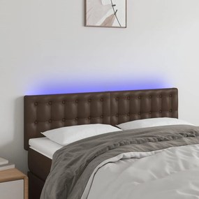 vidaXL Cabeceira cama c/ LED 144x5x78/88cm couro artificial castanho