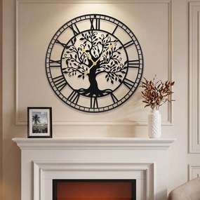 Relógio de parede grande «Árvore da Vida», 68 cm, em metal, silencioso, a pilhas, decoração para sala, quarto e cozinha, preto