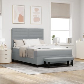 vidaXL Cama Box com Colchão e Banco Cinza Claro 140x190 cm Tecido