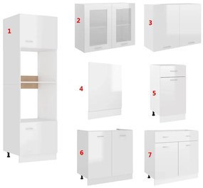 7 pcs conj. armários de cozinha contraplacado branco brilhante