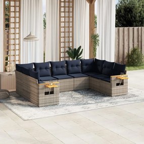 9 pcs conjunto sofás p/ jardim c/ almofadões vime PE cinzento