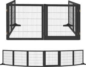 PawHut Barreira de Segurança Dobrável para Cães em Madeira para Escadas e Portas com Pés de Apoio 432x36x70 cm Preta | Aosom Portugal