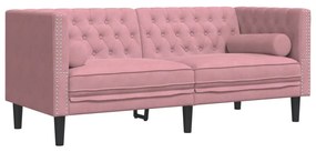 3 pcs conjunto de sofás chesterfield com rolos veludo rosa