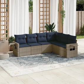 vidaXL 6 pcs conjunto sofás p/ jardim c/ almofadões vime PE cinzento