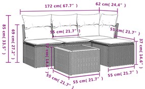 5 pcs conjunto de sofás p/ jardim com almofadões vime PE bege