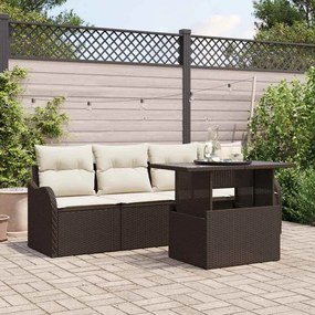 Conjunto de Sofás de Jardim vidaXL 5 Peças com Almofadas Castanho Vime PE
