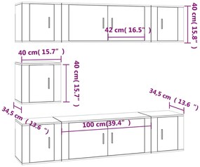 7 pcs conjunto móveis de TV madeira processada branco brilhante