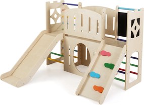 Torre de Jogos Infantil em Madeira, 142 x 124,5 x 100 cm, Design 8 em 1, Multicolor