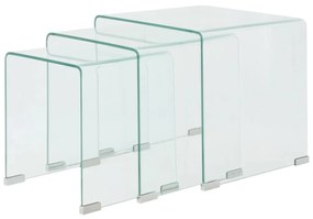vidaXL Conjunto mesas de encastrar 3 pcs vidro temperado transparente