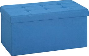 HOMCOM Puff de Armazenamento Banco de Armazenamento Dobrável 84 L 76x38x38 cm Estofado em Linho Sintético Azul Claro | Aosom Portugal