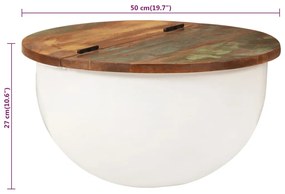 Mesa de centro 50x27 cm madeira recuperada maciça branco