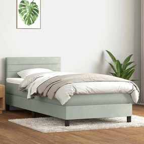 vidaXL Cama com molas/colchão 100x220 cm veludo cinza-claro