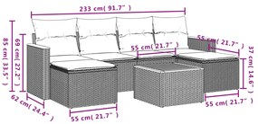 7 pcs conjunto de sofás p/ jardim com almofadões vime PE bege