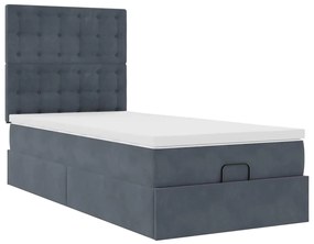 Estrutura de cama otomana com colchões cinza escuro veludo