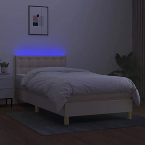 Cama box spring c/ colchão e LED 90x190 cm tecido cor creme