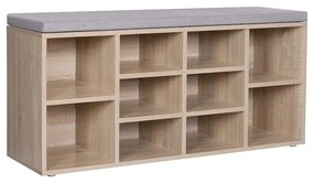 Banco de sapatos com 10 compartimentos e almofada para entrada. | VASAGLE | 104 x 30 x 48 cm | cor carvalho | LHS10NL.