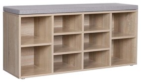 Banco de sapatos VASAGLE, prateleira para sapatos, armário de armazenamento, 10 compartimentos, com almofada, para entrada, 104 x 30 x 48 cm, cor carvalho LHS10NL