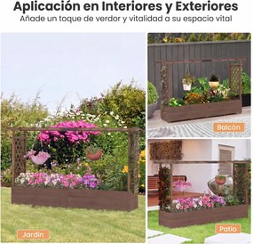 Floreira com Treliça para Plantas Trepadoras, 200 x 44 x 114 cm, Base Removível, Castanho