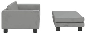 Sofá infantil com apoio de pés 100x50x30 cm veludo cinza-claro