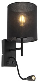 LED Candeeiro de parede moderno preto com abajur de algodão - Stacca Moderno