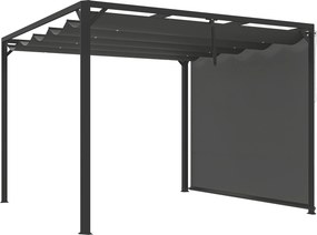 Outsunny Pérgola de Jardim de Alumínio 3x3 m com Teto Retrátil e Lateral Enrolável UPF30+ Pérgola para Exterior Cinza | Aosom Portugal