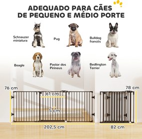 Barreira de Segurança para Cães Dobrável Barreira de Proteção para Lareira 202,5 cm com Porta para Escada Corredor Preto