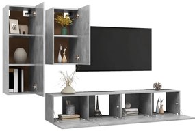 4 pcs conjunto de móveis de TV derivados madeira cinza cimento