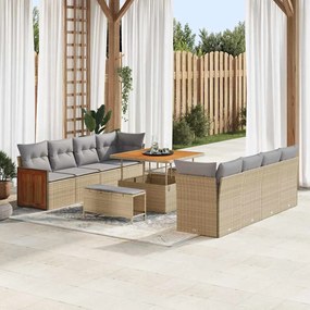 Conjunto de Sofá de Jardim vidaXL de 11 Peças com Almofadas Bege Ratta